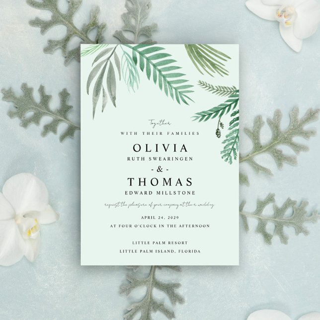 Invitación Watercolor Pequeña Palm de destino Wedding (Little Palm Destination Wedding Invitation
)