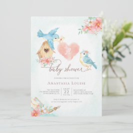 Invitación Watercolor Pequeñas Aves Chica Baby Shower