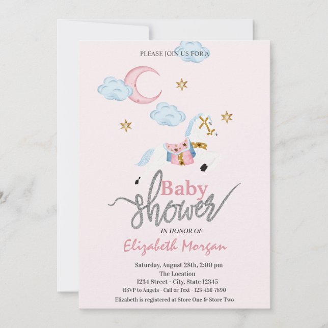 Invitación Watercolor Pequeño Pony Pink Baby Shower (Anverso)