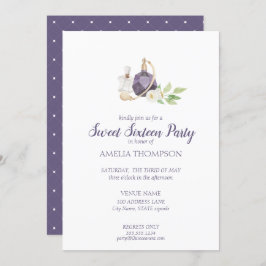 Invitación Watercolor Perfume Botella Dulce Dieciséis Cumplea