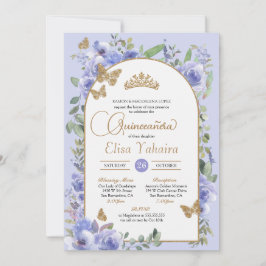 Invitación Watercolor Periwinkle Blue Butterfly Quinceañera