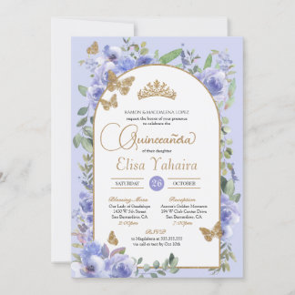 Invitación Watercolor Periwinkle Blue Butterfly Quinceañera