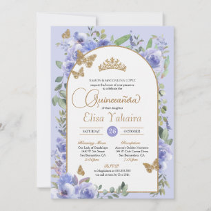 Invitación Watercolor Periwinkle Blue Butterfly Quinceañera