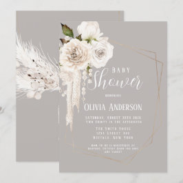 Invitación Watercolor Perlas neutrales y Baby Shower Floral