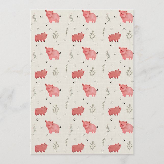 Invitación Watercolor Pigs And Flowers Seamless Pattern (Anverso)