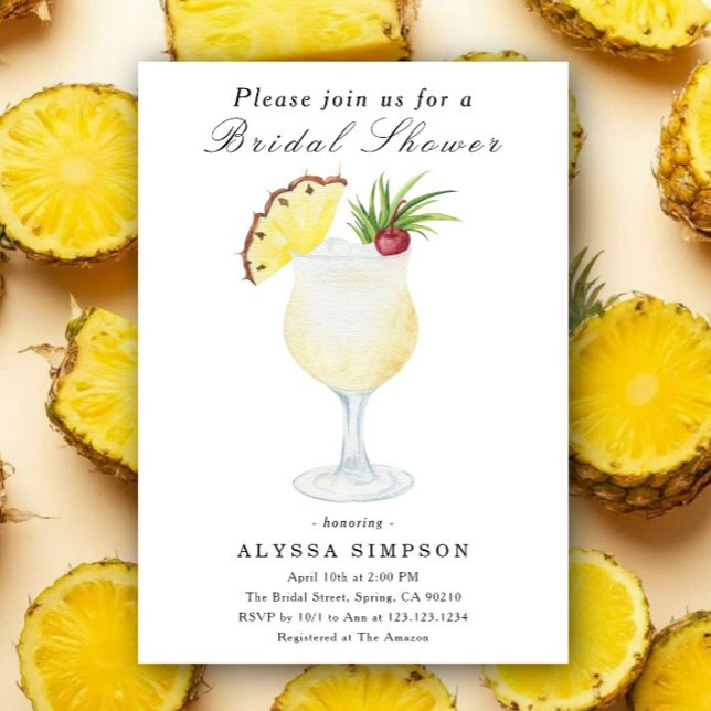 Invitación Watercolor Pina Colada Cocktail Bridal Shower (Subido por el creador)