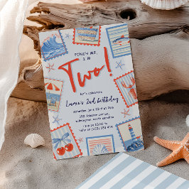 Invitación Watercolor Pinch Me Coastal Stamp 2nd Birthday