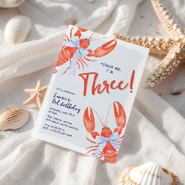 Invitación Watercolor Pinch Me Lobster Coastal 3rd Birthday