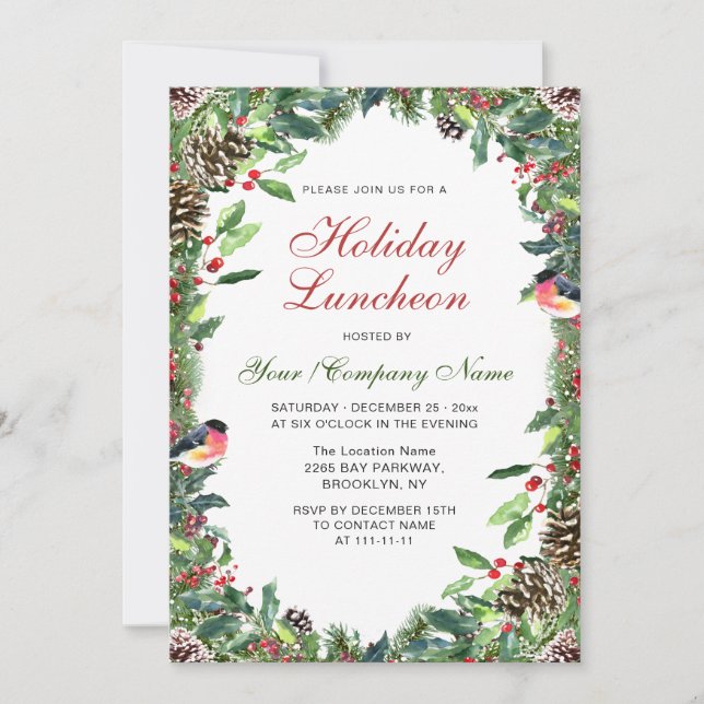 Invitación Watercolor Pine Cones Branch Holiday Luncheon (Anverso)