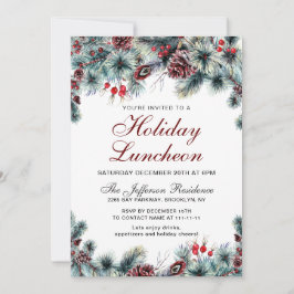 Invitación Watercolor Pine Cones Branch Holiday Luncheon