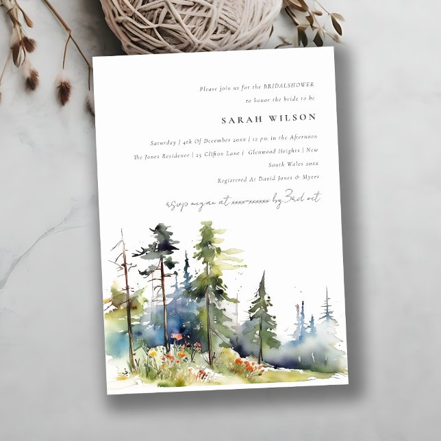 Invitación Watercolor Pine Forest Landscape Brillante Shower (Subido por el creador)