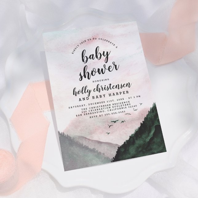 Invitación Watercolor Pine Forest & Mountains Baby Shower (Subido por el creador)