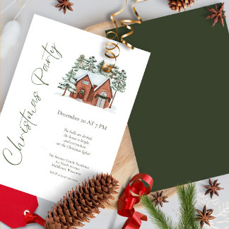 Invitación Watercolor Pine Tree Christmas Dinner