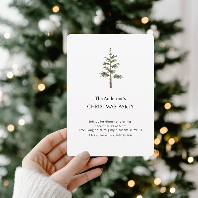 Invitación Watercolor Pine Tree Christmas Party (Subido por el creador)