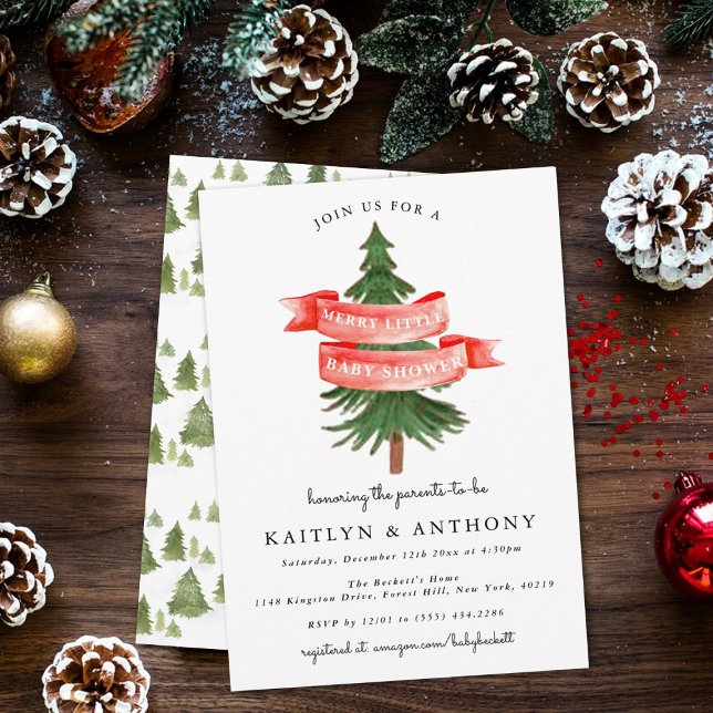 Invitación Watercolor Pine Tree Merry Little Baby Shower (Subido por el creador)