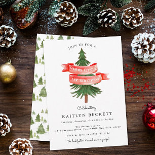 Invitación Watercolor Pine Tree Merry Little Birday