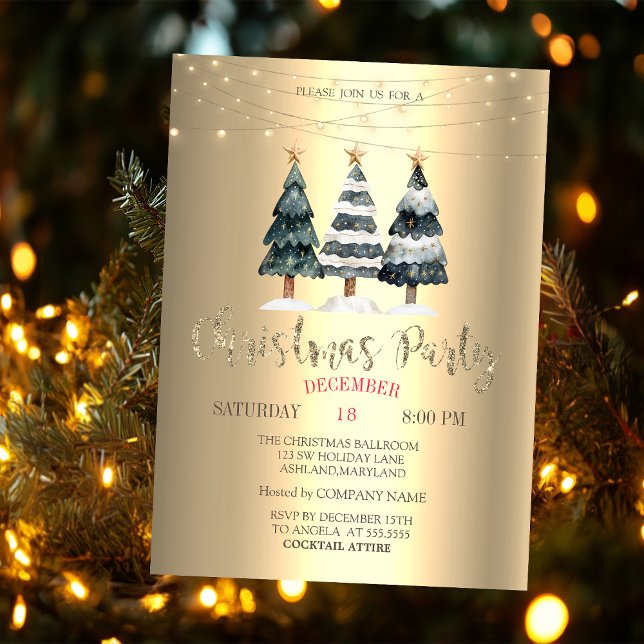Invitación Watercolor Pine Trees Gold Company (Subido por el creador)