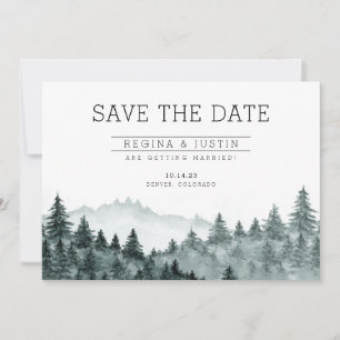 Invitación Watercolor Pine Trees Mountain Salva la fecha