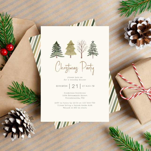 Invitación Watercolor Pine Trees Navidades Fiesta Cena (Subido por el creador)