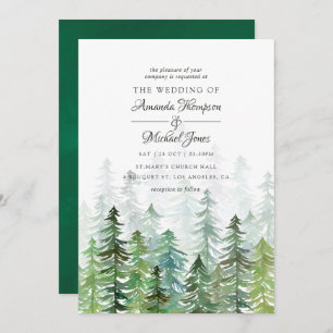 Invitación Watercolor Pine Trees Winter Wedding