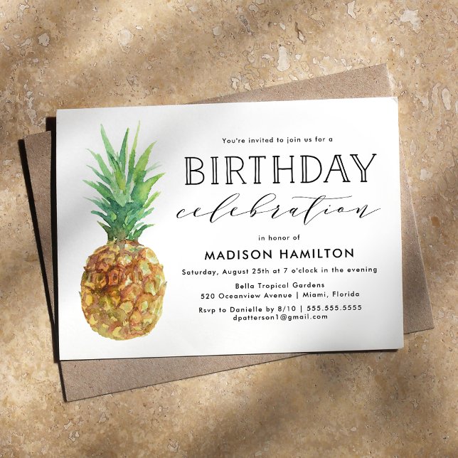 Invitación Watercolor Pineapple Birday Party (Subido por el creador)
