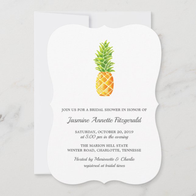 Invitación Watercolor Pineapple Bridal Shower (Anverso)