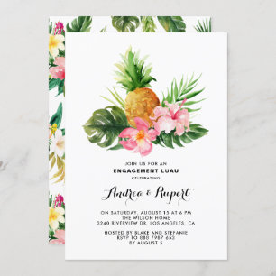 Invitación Watercolor Pineapple Tropical Engagement Luau