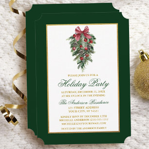 Invitación Watercolor Pines Calligraphy Gold Holiday Party