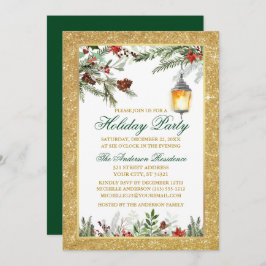 Invitación Watercolor Pines Poinsettia Purpurina Holiday Part