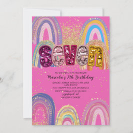 Invitación  Watercolor pink and gold stars  BirthdaInvitation