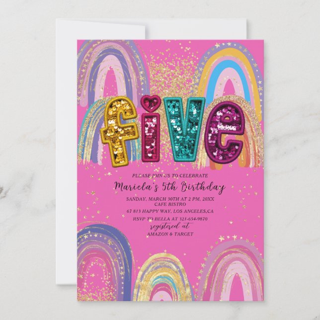 Invitación  Watercolor pink and gold stars  BirthdaInvitation (Anverso)