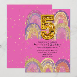 Invitación Watercolor pink and gold stars  Birthday Party