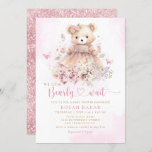 Watercolor Pink Boho Teddy Bear Chica Baby Shower