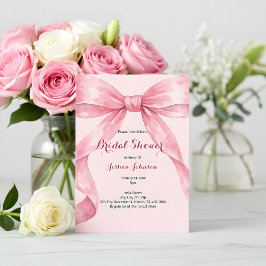 Invitación Watercolor Pink Bow Bridal Shower