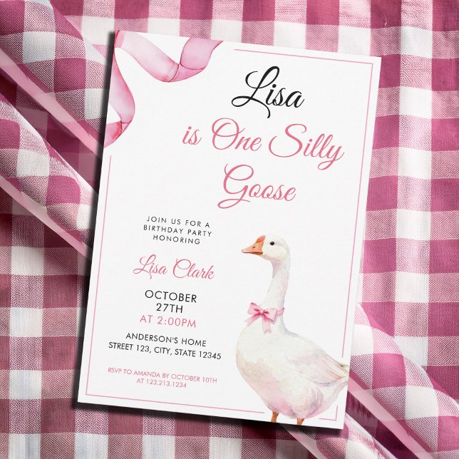 Invitación Watercolor Pink Coquette Silly Goose 1st Birthday (Subido por el creador)