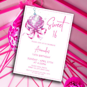 Invitación Watercolor Pink Disco Coquette Sweet 16 Cumpleaños