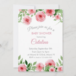 Invitación Watercolor Pink Flowers Baby Shower Invitation