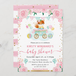 Invitación Watercolor Pink Flowers Fox Baby Shower