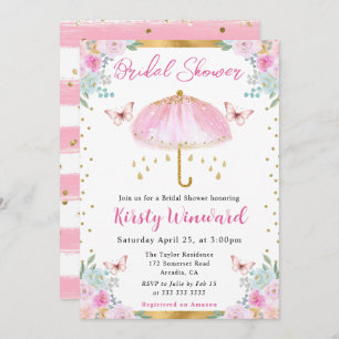 Invitación Watercolor Pink Gold Spring Brimbrella Shower