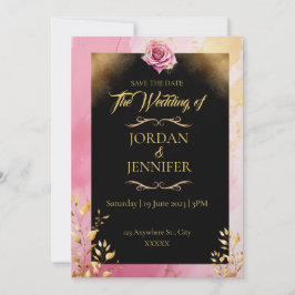 Invitación Watercolor Pink & Gold Wedding Save the Date