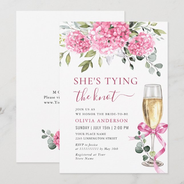 Invitación Watercolor Pink Hydrangea Bridal Shower (Anverso / Reverso)