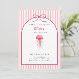 Invitación Watercolor Pink Jellyfish Bow Girl 1st Birthday