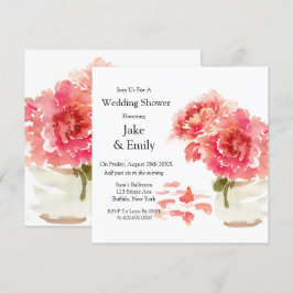 Invitación Watercolor Pink Peonies Mason Jar Wedower