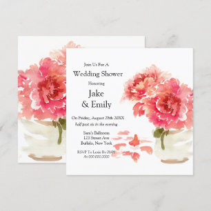 Invitación Watercolor Pink Peonies Mason Jar Wedower