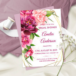 Invitación Watercolor Pink Peonies Rústica Ducha De Novias
