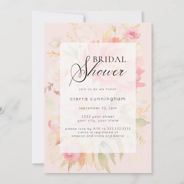 Invitación Watercolor Pink Peony Floral Brillante (Anverso)