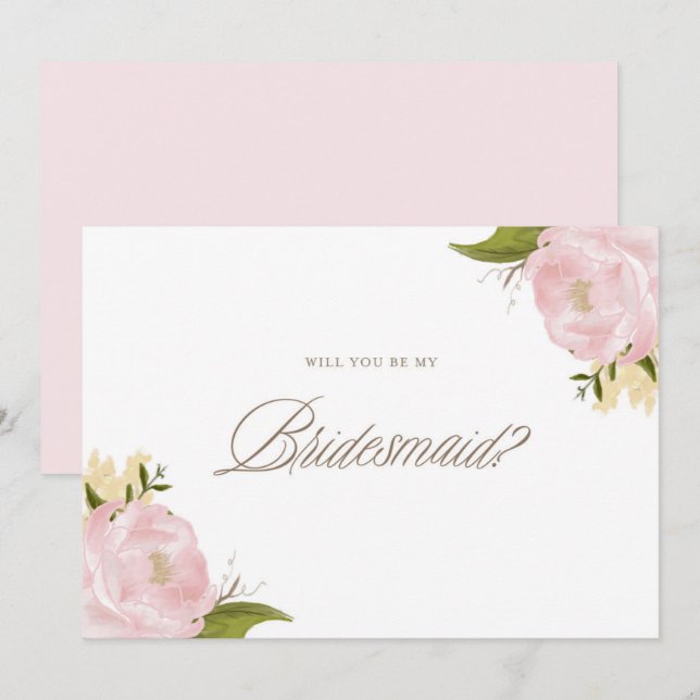 Invitación Watercolor Pink Peonys Serás Mi Novia (Anverso / Reverso)