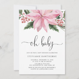 Invitación Watercolor Pink Poinsettia Winter Baby Shower
