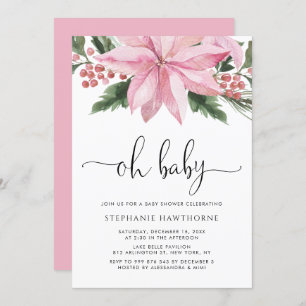 Invitación Watercolor Pink Poinsettia Winter Baby Shower