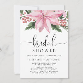 Invitación Watercolor Pink Poinsettia Winter Bridal Shower